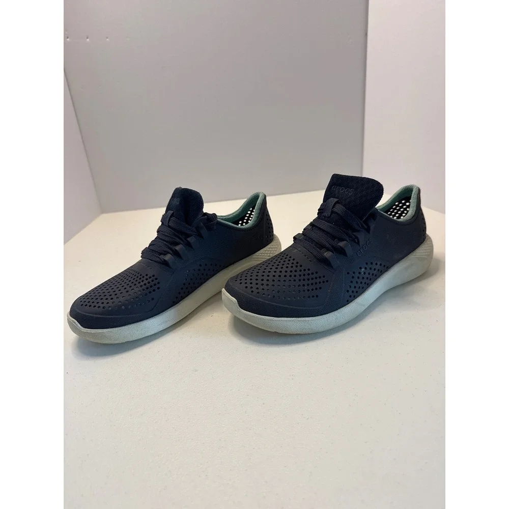 Crocs LiteRide Pacer Navy Blue Light Blue Sneakers 205234 Women Size 6